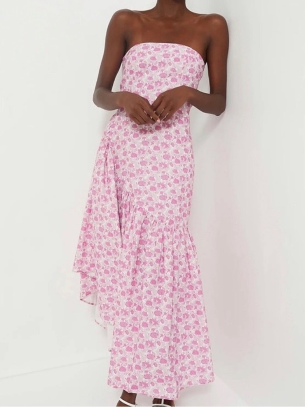 Hyacinth House Pink and White Floral Ruffle Hem Camellia Dress
